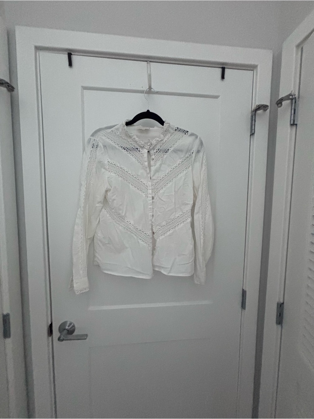 Sezane White Lace-Trim Button Front Blouse